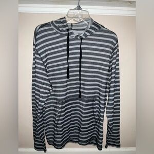American Rag Black and Gray Striped Hooded Shirt